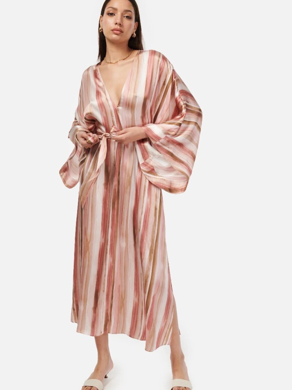 Cami NYC Striped V-Neck Kaftan Dress L